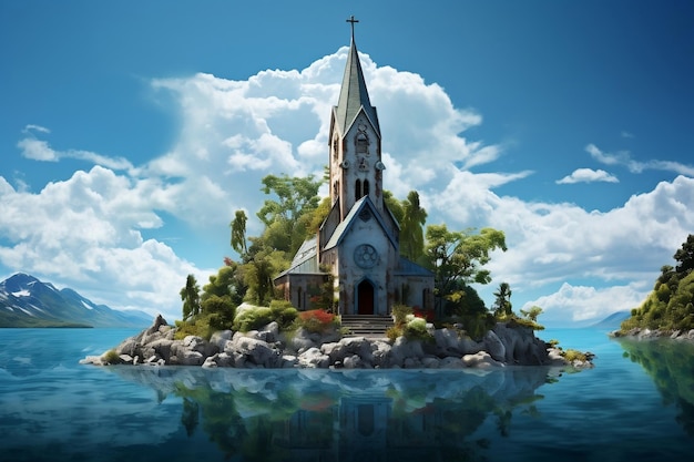 Church on an island Generative Ai