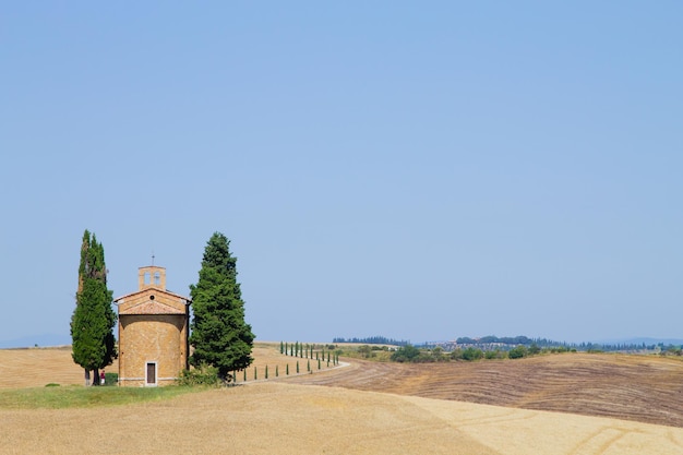 Church of Madonna di Vitaleta Tuscany hills