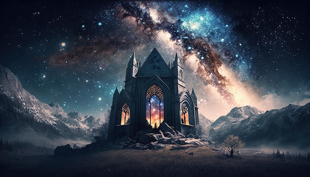 Church magical view image fantasy artwork generative ai art