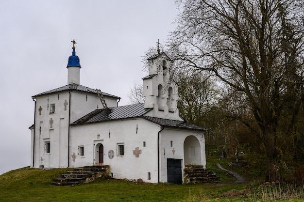 Church of St. Nicholas on the Gorodishche. Izborsk, Pskov region. Russian history. It is a nasty day. Historical places.