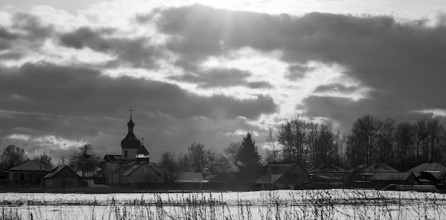 Church at sunset in Talalaevka village. Ukraine