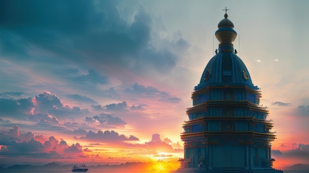 A church in the sunset with a sunset in the background