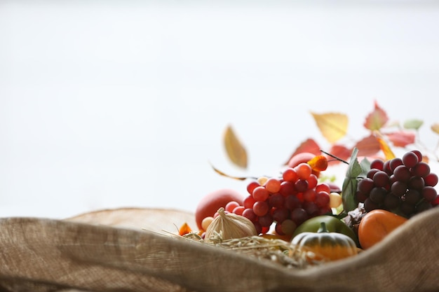 Church thanksgiving decoration and background with fruits and grains autumn berries background