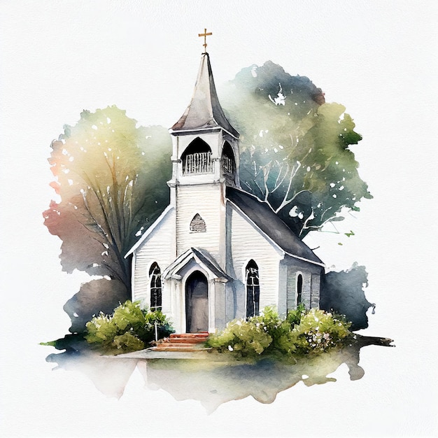 Church watercolor style Generative AI