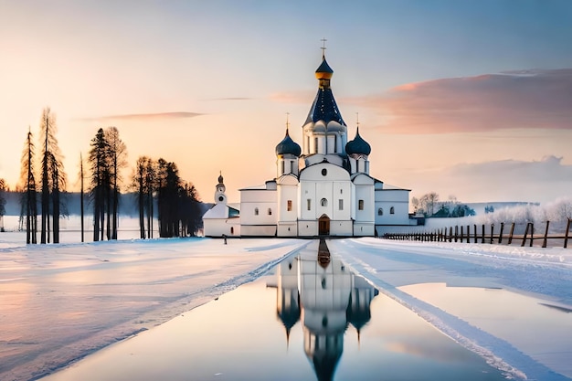 A church with a beautiful sunset in the background