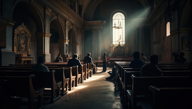 A church with a light coming through the window