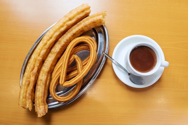 churros and fritters with hot chocolate