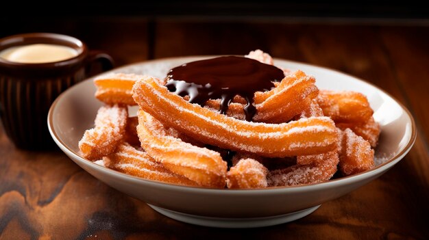 churros with chocolate Selective focus