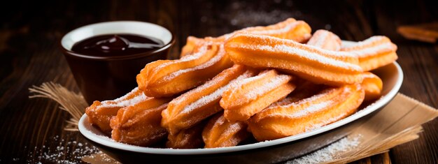 churros with chocolate Selective focus