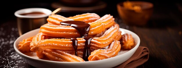 churros with chocolate Selective focus