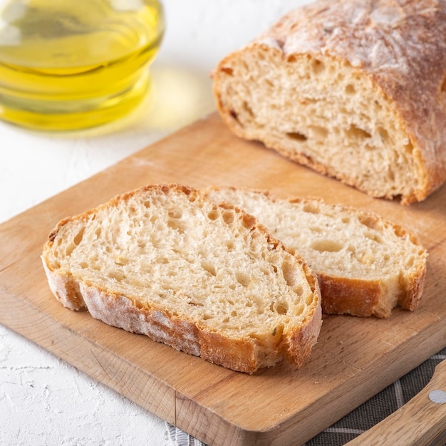 Ciabatta bread on a wooden cutting board Fresh bread concept