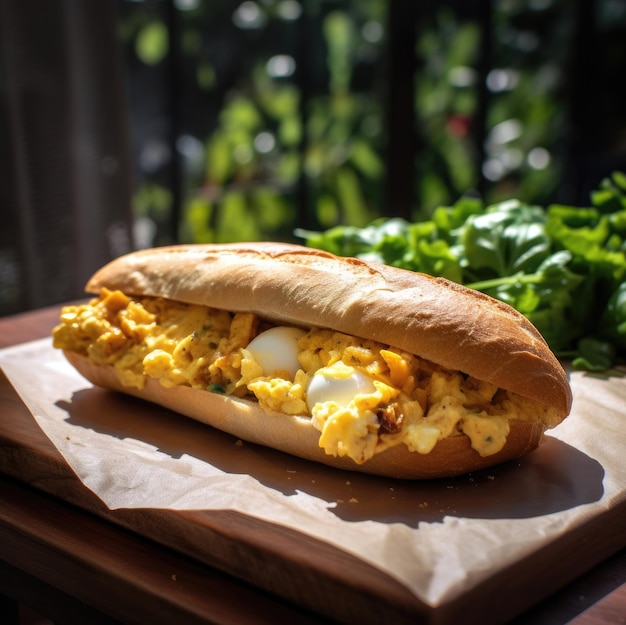 Ciabatta sandwich with scrambled eggs