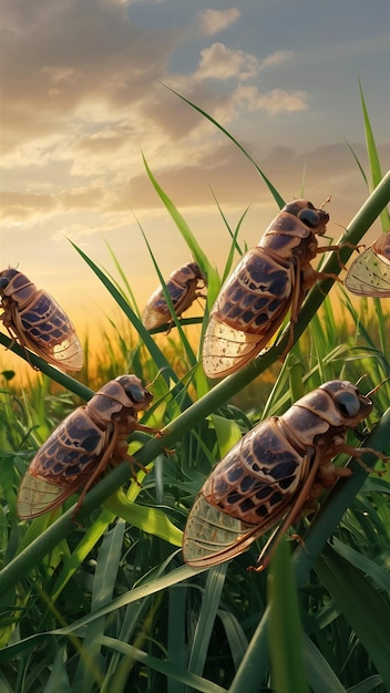 Cicadas on grass