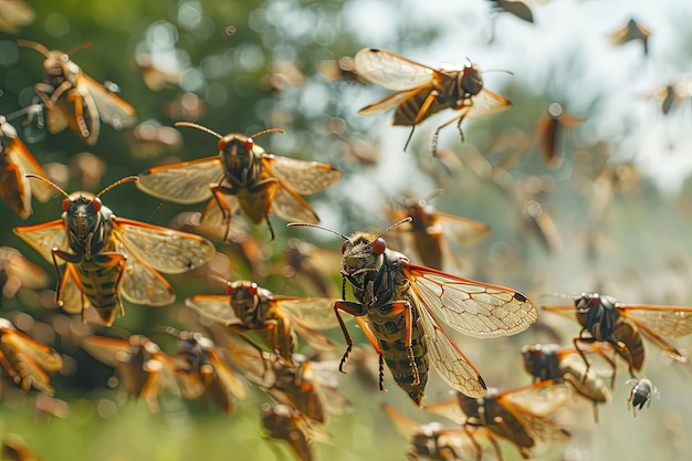 Cicadas Invasion a Huge Number of Cicadas in City Clouds of Insects Locusts Invasion