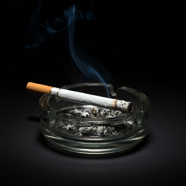 Photo a cigarette in a glass ashtray with smoke coming out of it