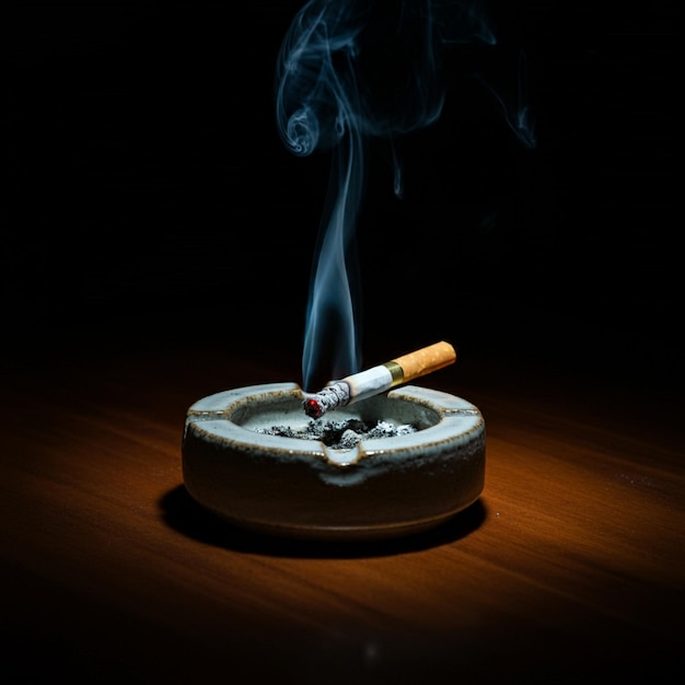 Photo a cigarette is on a round object with a cigarette in it