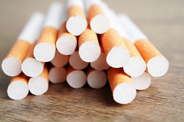 Cigarette roll tobacco in paper with filter tube No smoking concept