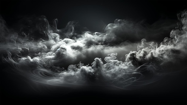 Cigarette smoke on black background flowing waves pollution health danger smoking