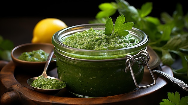 Cilantro Pesto in Glass Jar