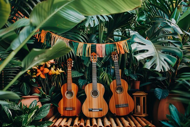 Cinco de mayo background with instruments and pennants