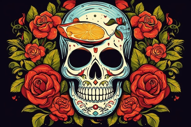 Cinco de mayo background with mexican skull and tequila