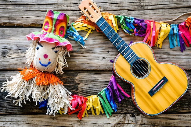 Cinco de mayo background with pinata and guitar