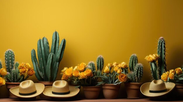 Cinco de Mayo banner background concept with sombrero hat ornament cactus and flowers