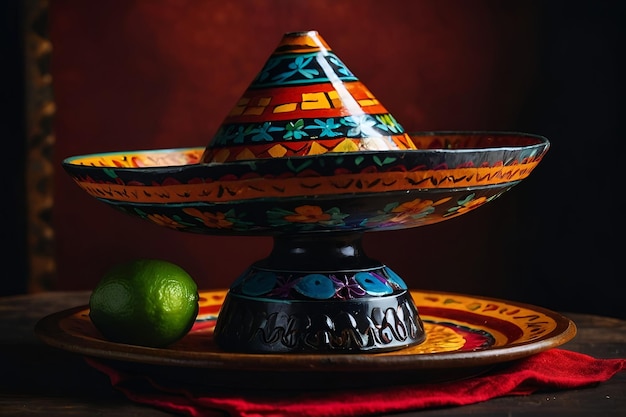 Cinco de Mayo a bowl with a lime on it sits on a plate with a lime and lime