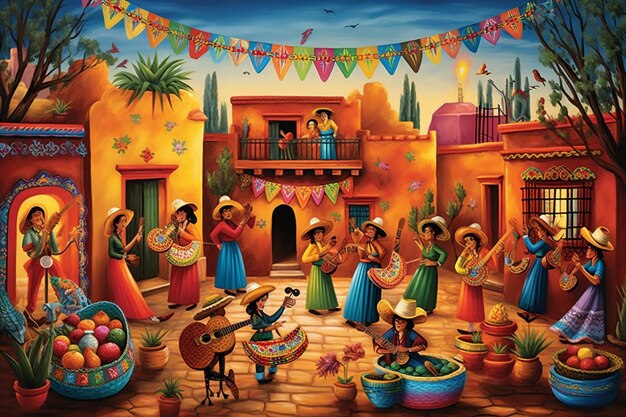 Cinco De Mayo Festivity Scenes Drawing Image