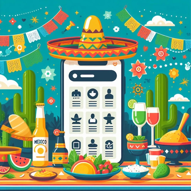 Cinco de mayo flat style Mexican party with social media banner post design template