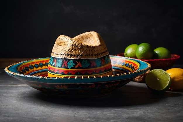 Cinco de Mayo a hat with a straw hat on top of it and a green lime