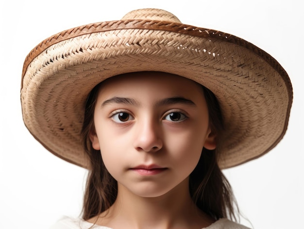 Cinco de mayo Mexican girl in a sombrero hat on a white background