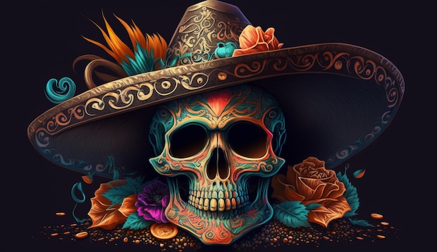 Cinco de Mayo Pumpkins with painted skulls and flowers