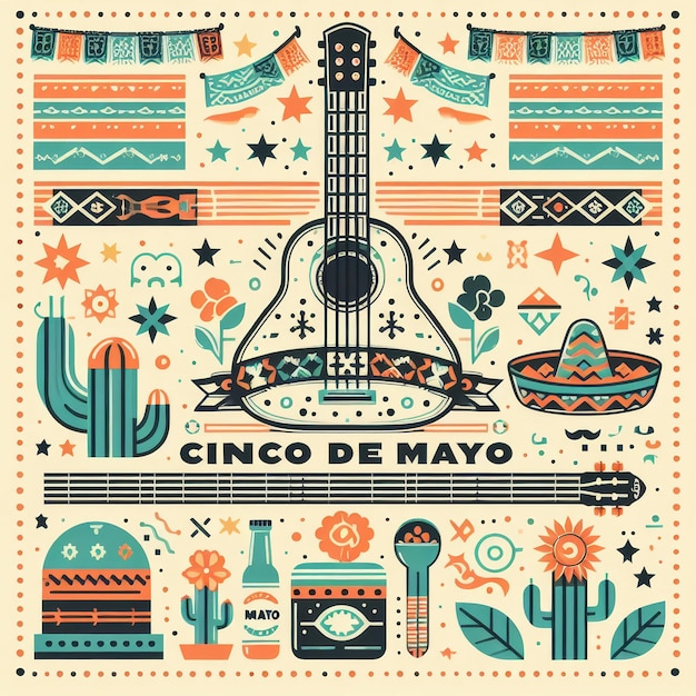 Cinco de mayo retro background with traditional elements