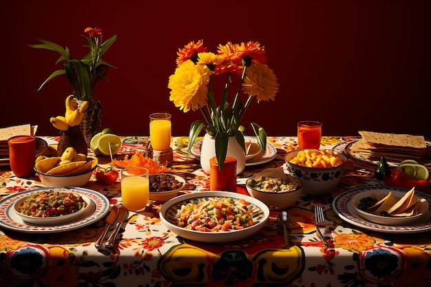 Cinco de mayo table setting mexican food