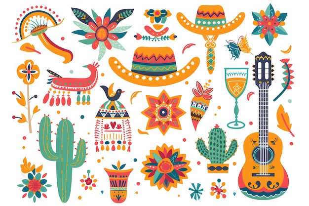 Photo cinco de mayo themed party elements clipart set