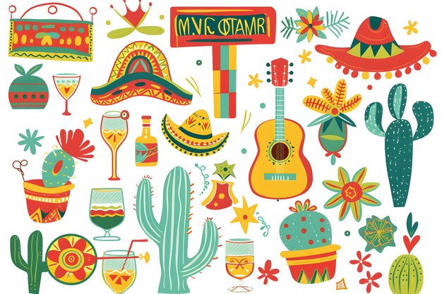 Photo cinco de mayo themed party elements clipart set