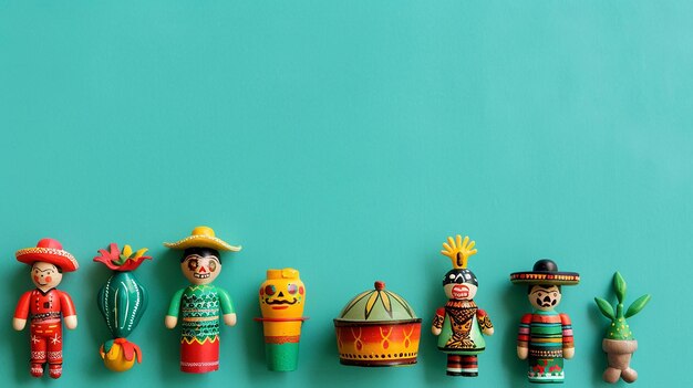 Cinco de Mayo Toys on Flat Teal Background