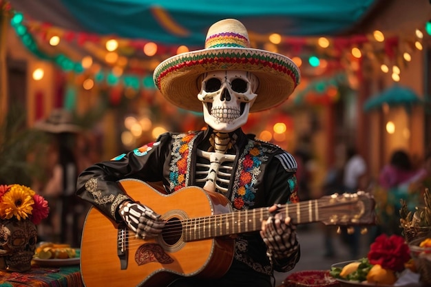 Cinco de mayo with guitar playing skeleton Mexican party Mexico Latin fiesta decorative invitation