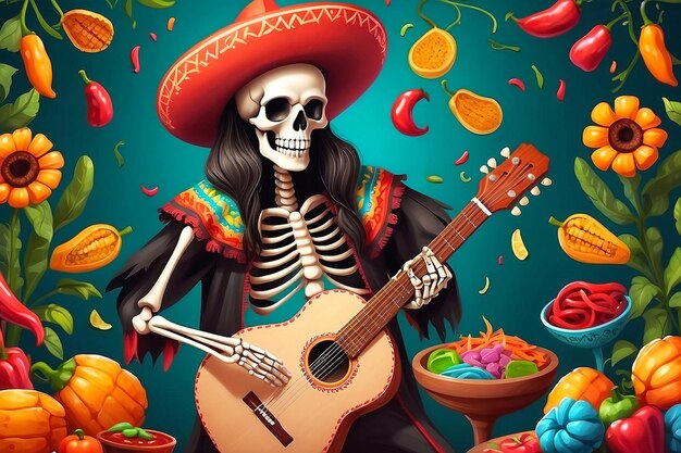 Cinco de mayo with guitar playing skeleton Mexican party Mexico Latin fiesta decorative invitation