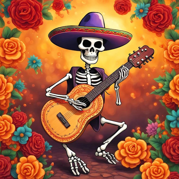 Cinco de mayo with guitar playing skeleton Mexican party Mexico Latin fiesta decorative invitation