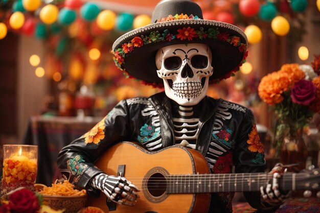 Cinco de mayo with guitar playing skeleton Mexican party Mexico Latin fiesta decorative invitation