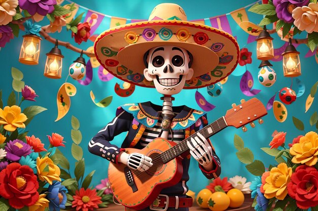 Cinco de mayo with guitar playing skeleton Mexican party Mexico Latin fiesta decorative invitation