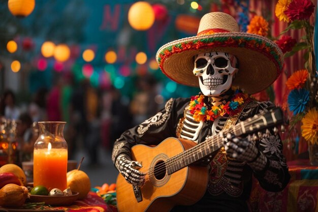 Cinco de mayo with guitar playing skeleton Mexican party Mexico Latin fiesta decorative invitation