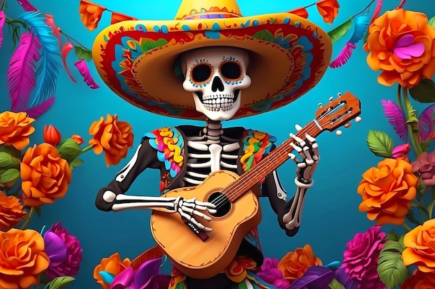 Cinco de mayo with guitar playing skeleton Mexican party Mexico Latin fiesta decorative invitation