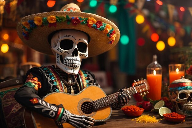 Cinco de mayo with guitar playing skeleton Mexican party Mexico Latin fiesta decorative invitation