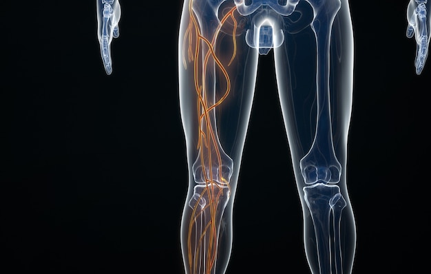 Cinema 4d rendering of The arterial structure of the human leg