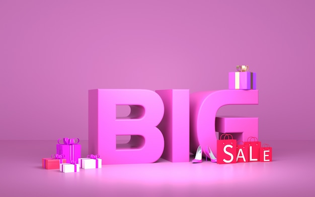 Cinema 4d rendering of big sale purple background