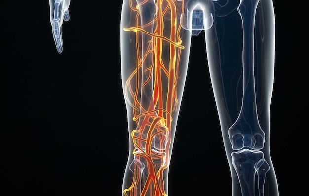 Cinema 4d rendering of the nerve distribution of the human foot