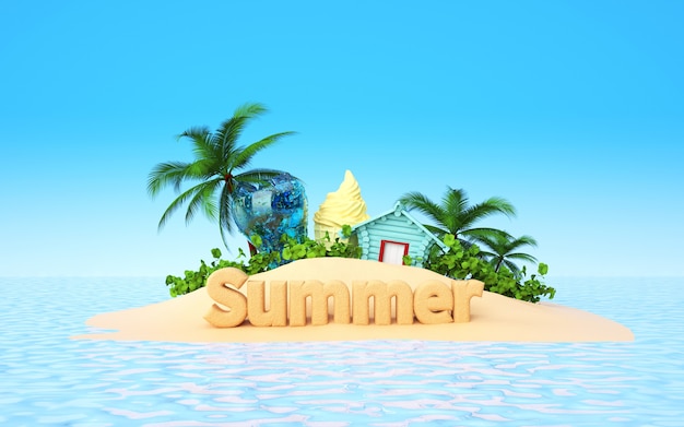 cinema 4d rendering of summer background on the beach